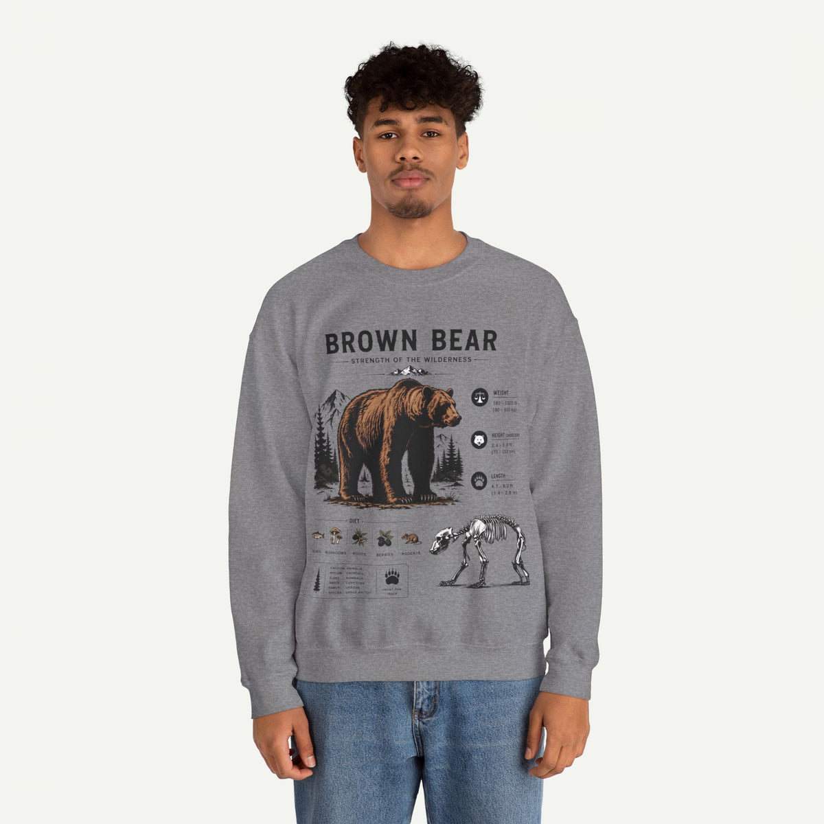 Brown Bear Anatomy Sweatshirt — Wildlife Illustration Graphic Sweatshirt