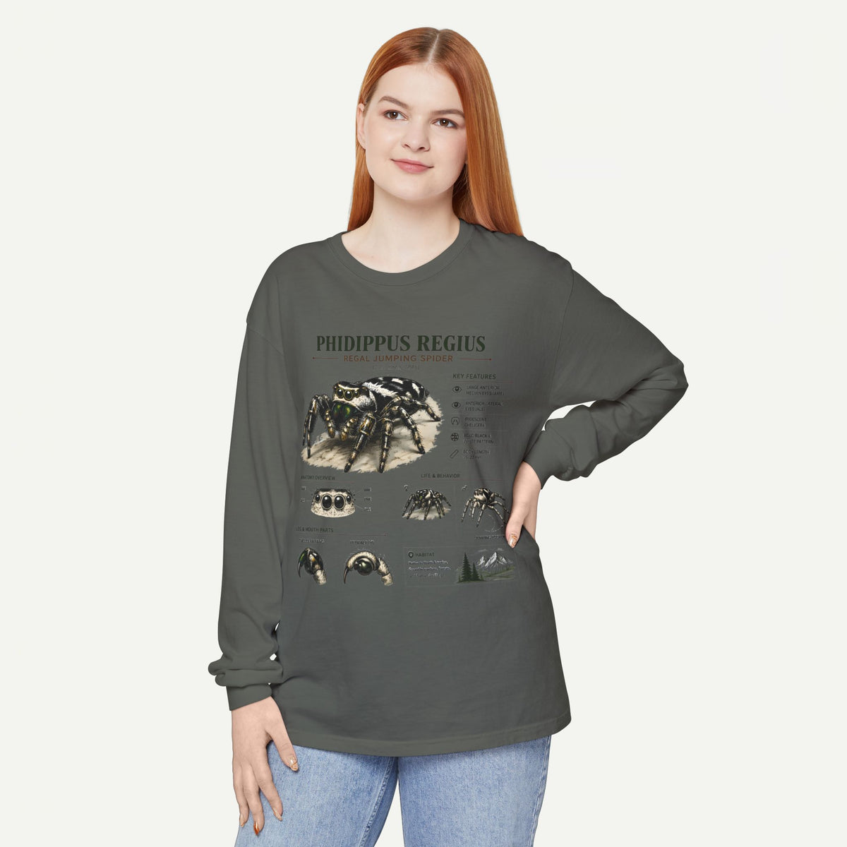 Phidippus Regius Jumping Spider Illustration Long Sleeve Tee