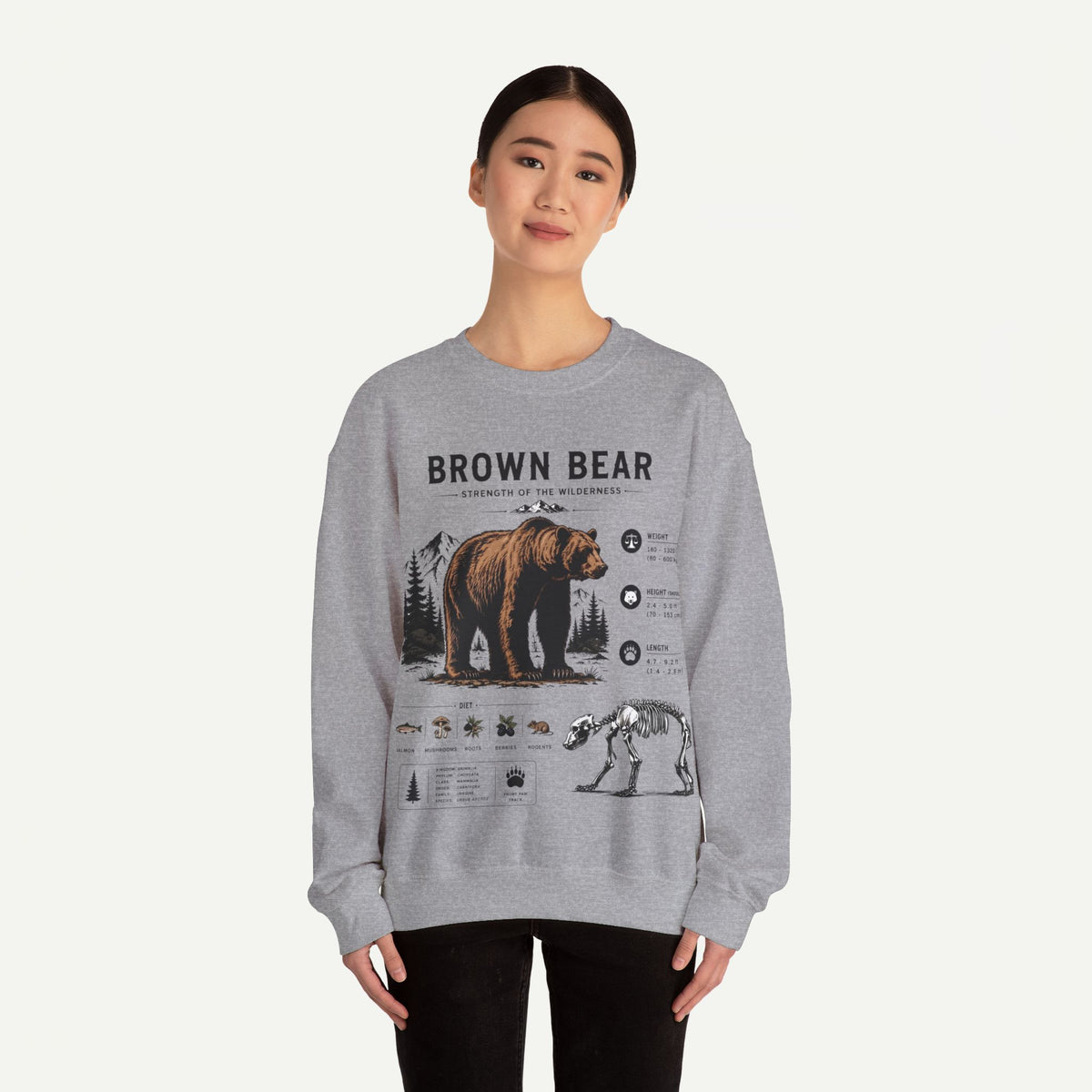 Brown Bear Anatomy Sweatshirt — Wildlife Illustration Graphic Sweatshirt