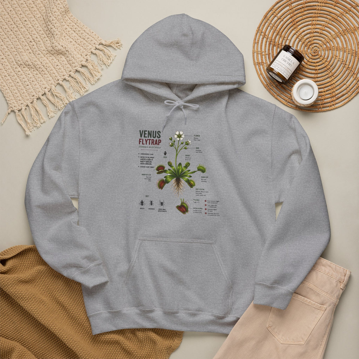 Venus Flytrap Botanical Hoodie – Illustrated Carnivorous Plant Guide