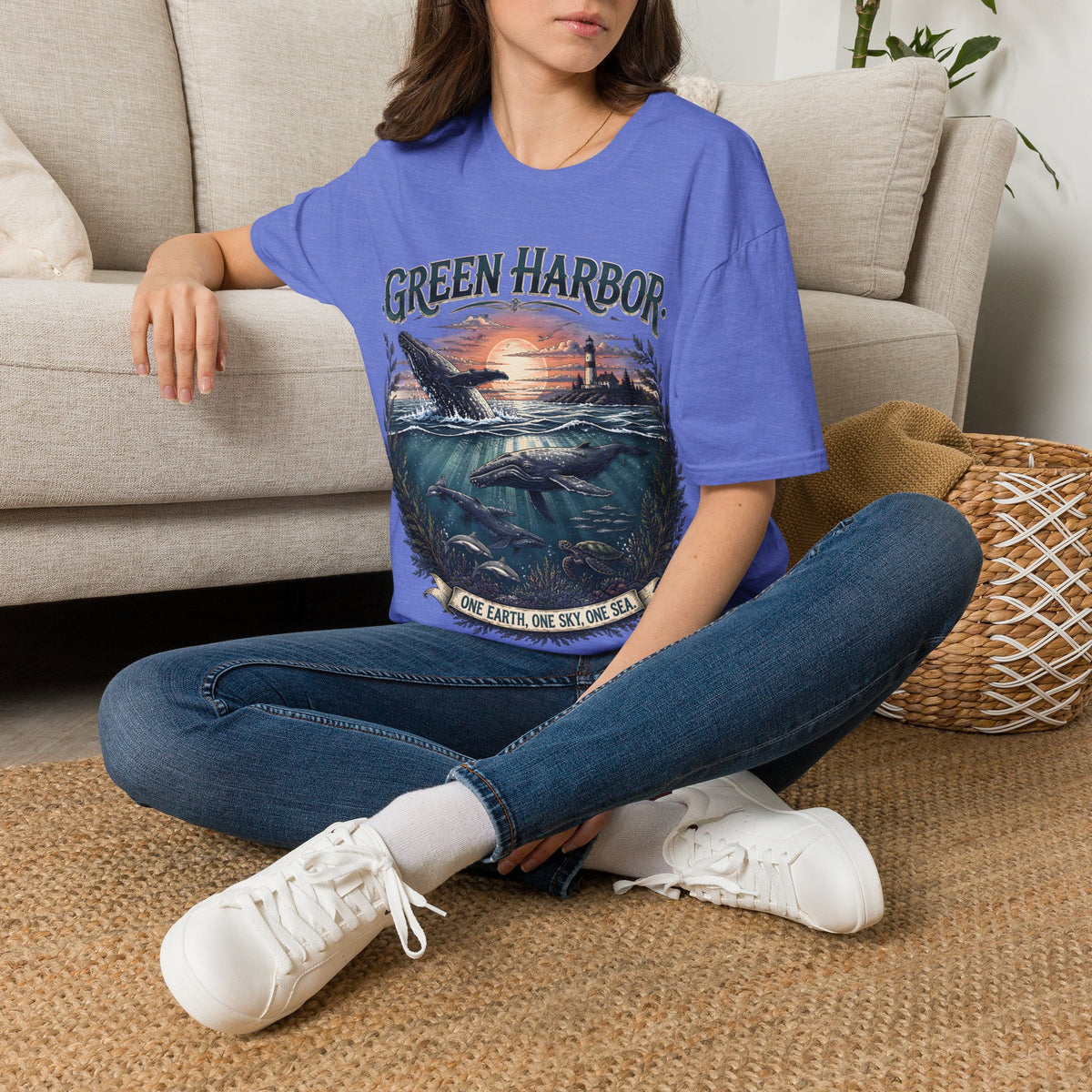 Green Harbor Sunset Whale T-Shirt