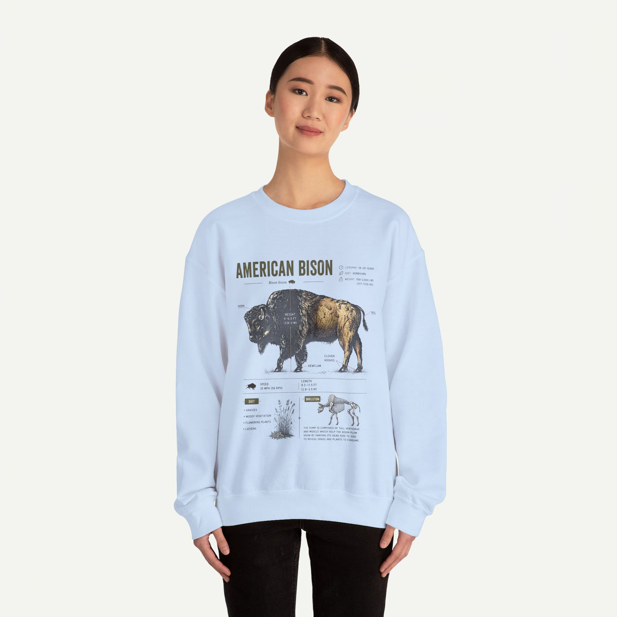 American Bison Anatomy Sweatshirt — Vintage Wildlife Illustration Crewneck