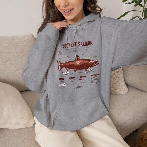Sockeye Salmon Anatomy Hoodie — Fishing Chart Graphic Sweatshirt