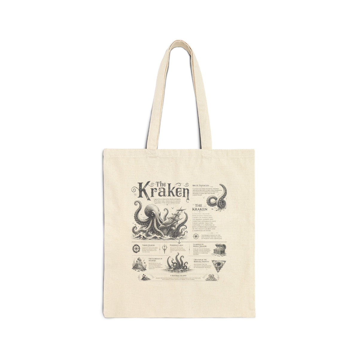Kraken Anatomy Canvas Tote — Vintage Sea Monster Diagram Cotton Bag Main image