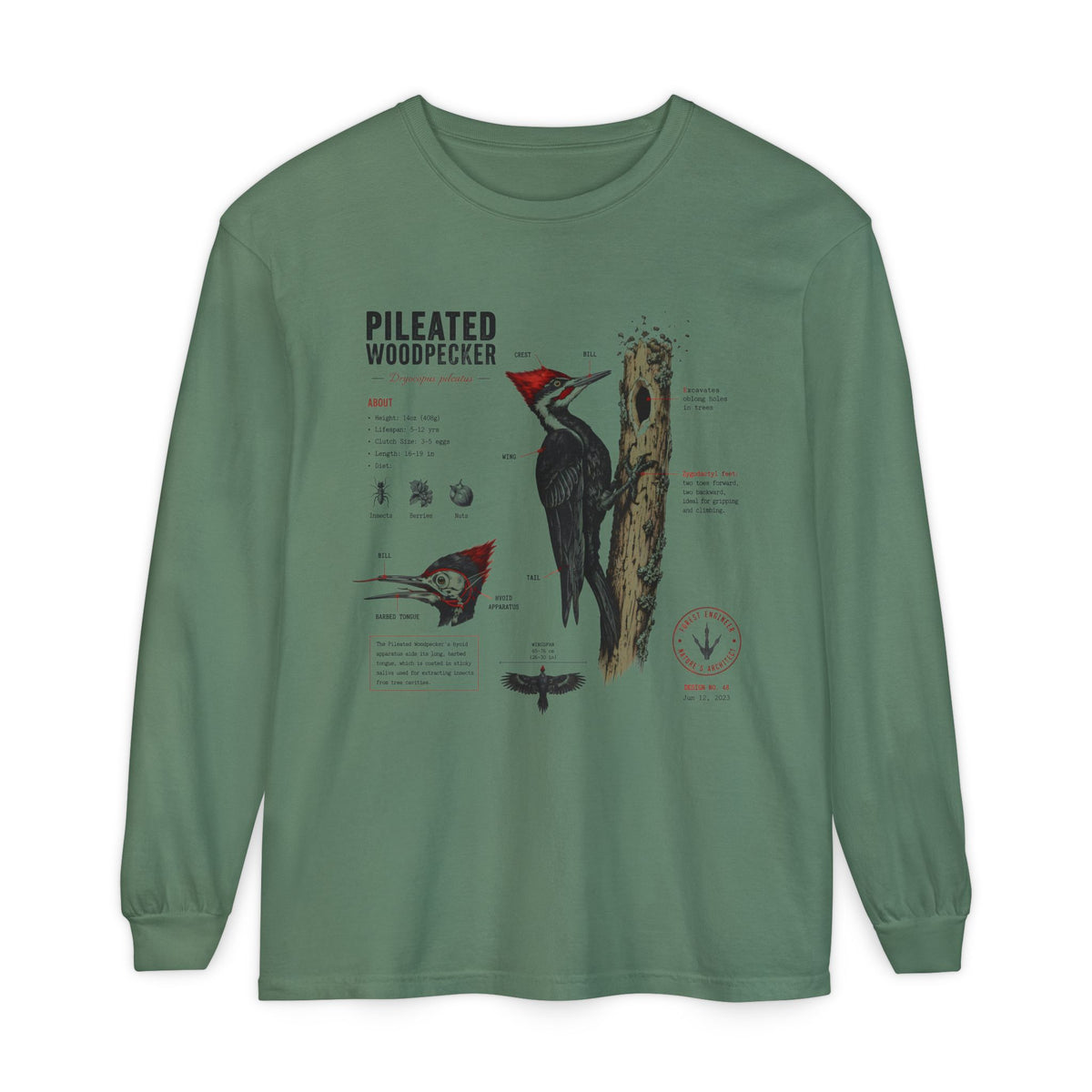 Pileated Woodpecker Anatomy Long Sleeve Tee