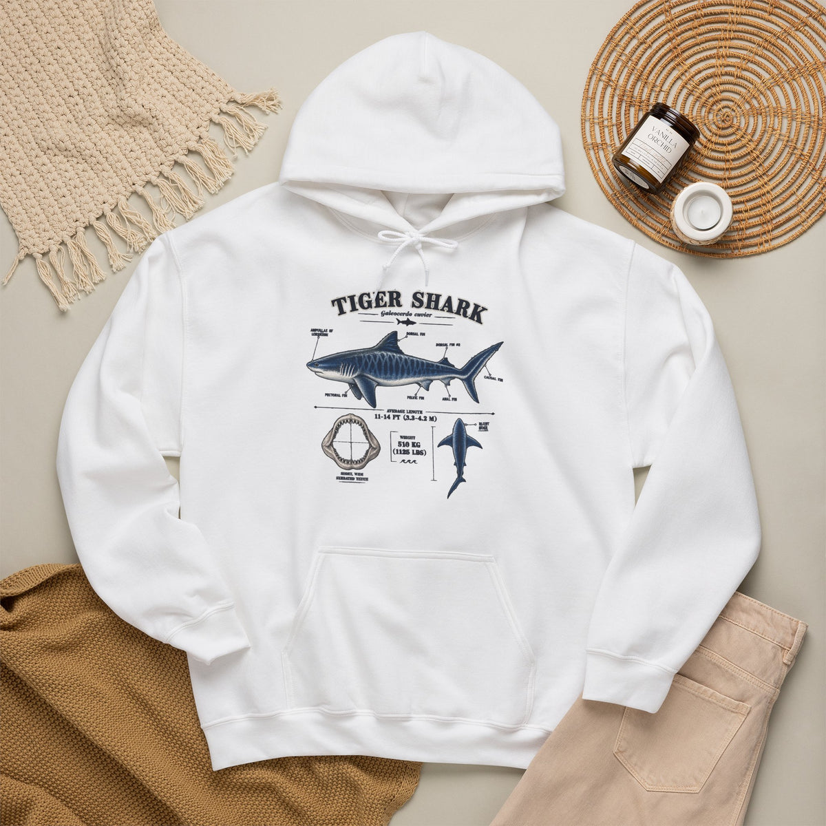 Tiger Shark Anatomy Hoodie — Nautical Science Graphic Pullover