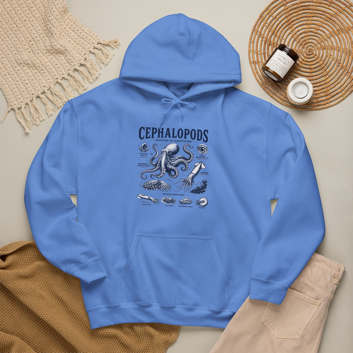 Cephalopods Hoodie — Vintage Marine Octopus Illustration Sweatshirt