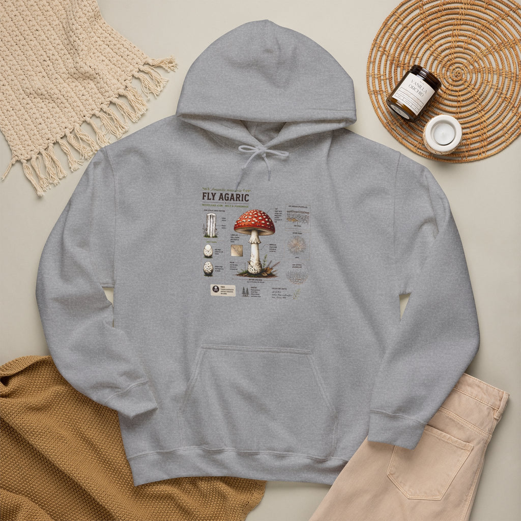 Fly Agaric Mushroom Hoodie – Vintage Mycology Diagram Sweatshirt