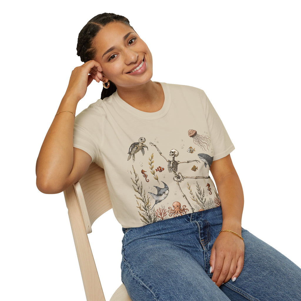 Skeleton & Sea Creatures T-Shirt — Whimsical Underwater Ocean Art Tee