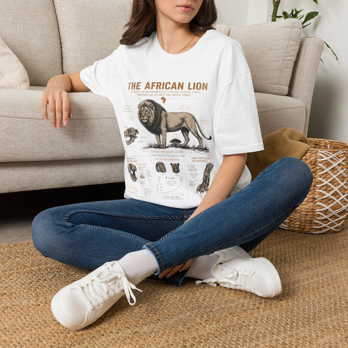 African Lion Anatomy T-Shirt — Vintage Wildlife Illustration Tee