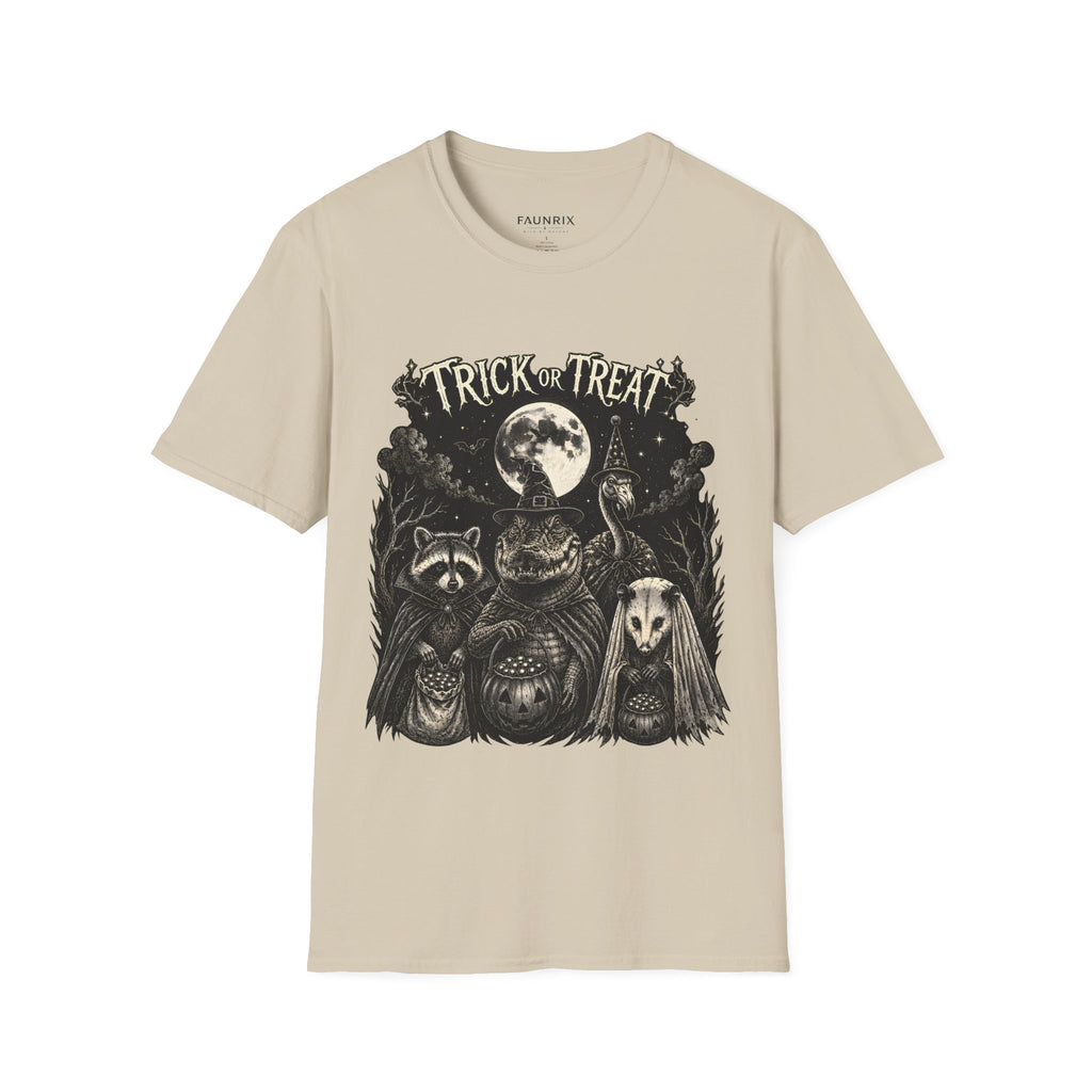Halloween 'Trick or Treat' T-Shirt — Spooky Moon & Creatures Graphic