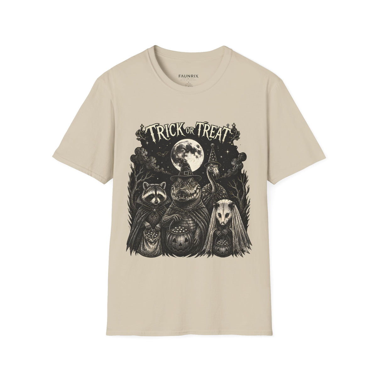 Halloween 'Trick or Treat' T-Shirt — Spooky Moon & Creatures Graphic