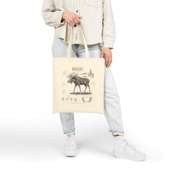Moose Anatomy Canvas Tote Bag — Vintage Wildlife Illustration Eco Shopper