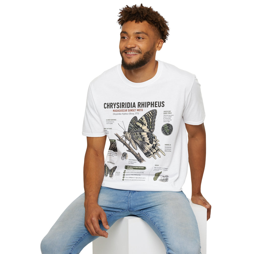 Moth Anatomy Tee — Chrysiridia Rhipheus Madagascar Sunset Moth Scientific Print