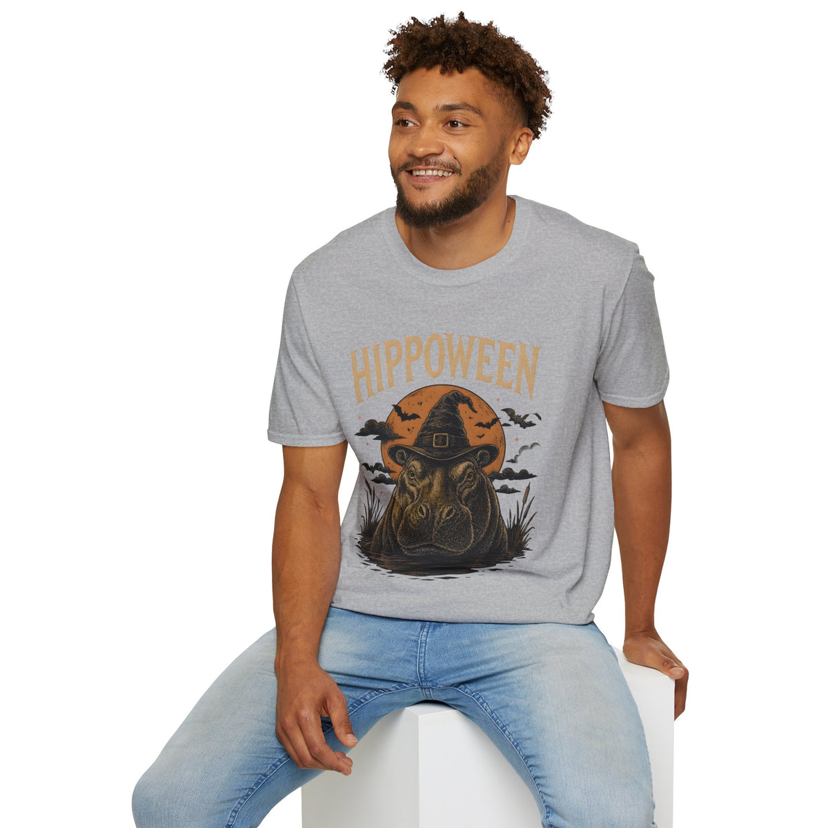 Hippoween Halloween T-Shirt — Hippo in Witch Hat Pumpkin Design
