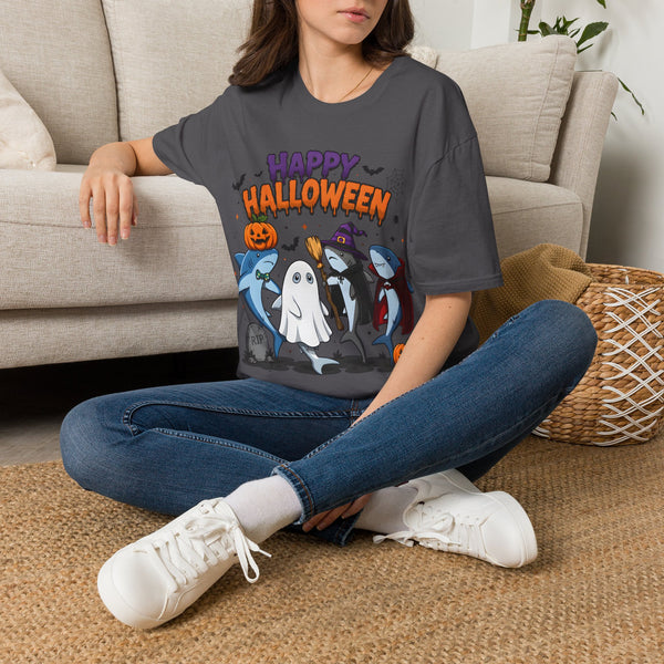 Happy Halloween T-Shirt — Cute Shark, Ghost & Pumpkin Holiday Tee