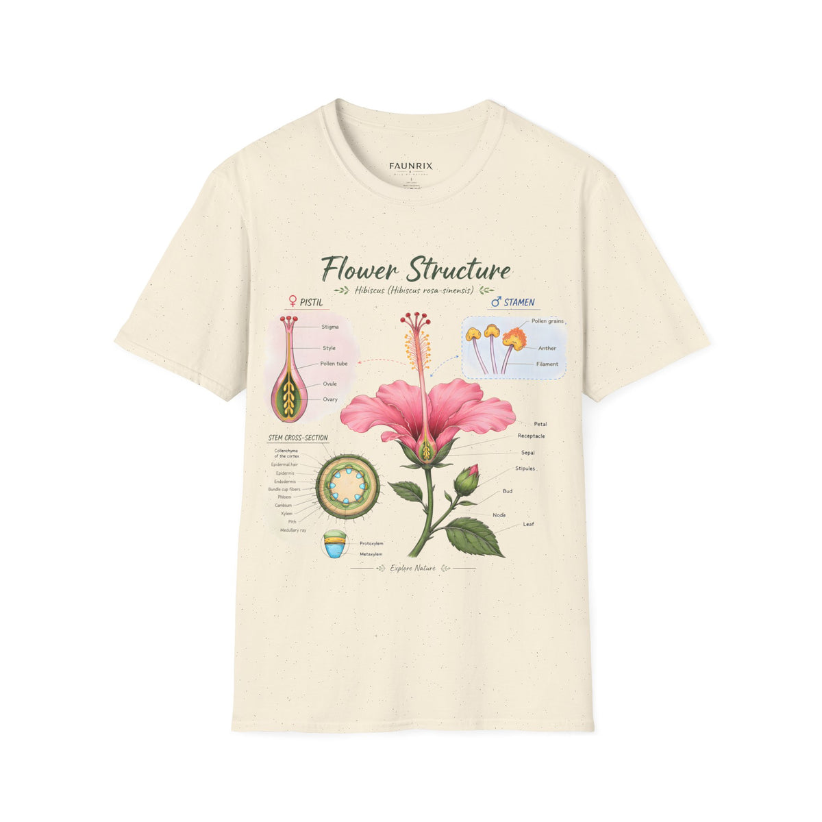 Flower Structure T-Shirt — Hibiscus Botanical Anatomy Diagram Tee
