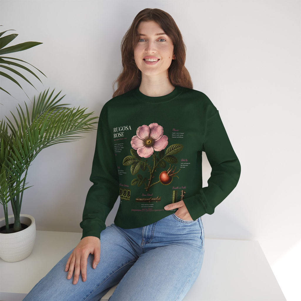 Botanical Rose Crewneck Sweatshirt – Vintage Floral Illustration