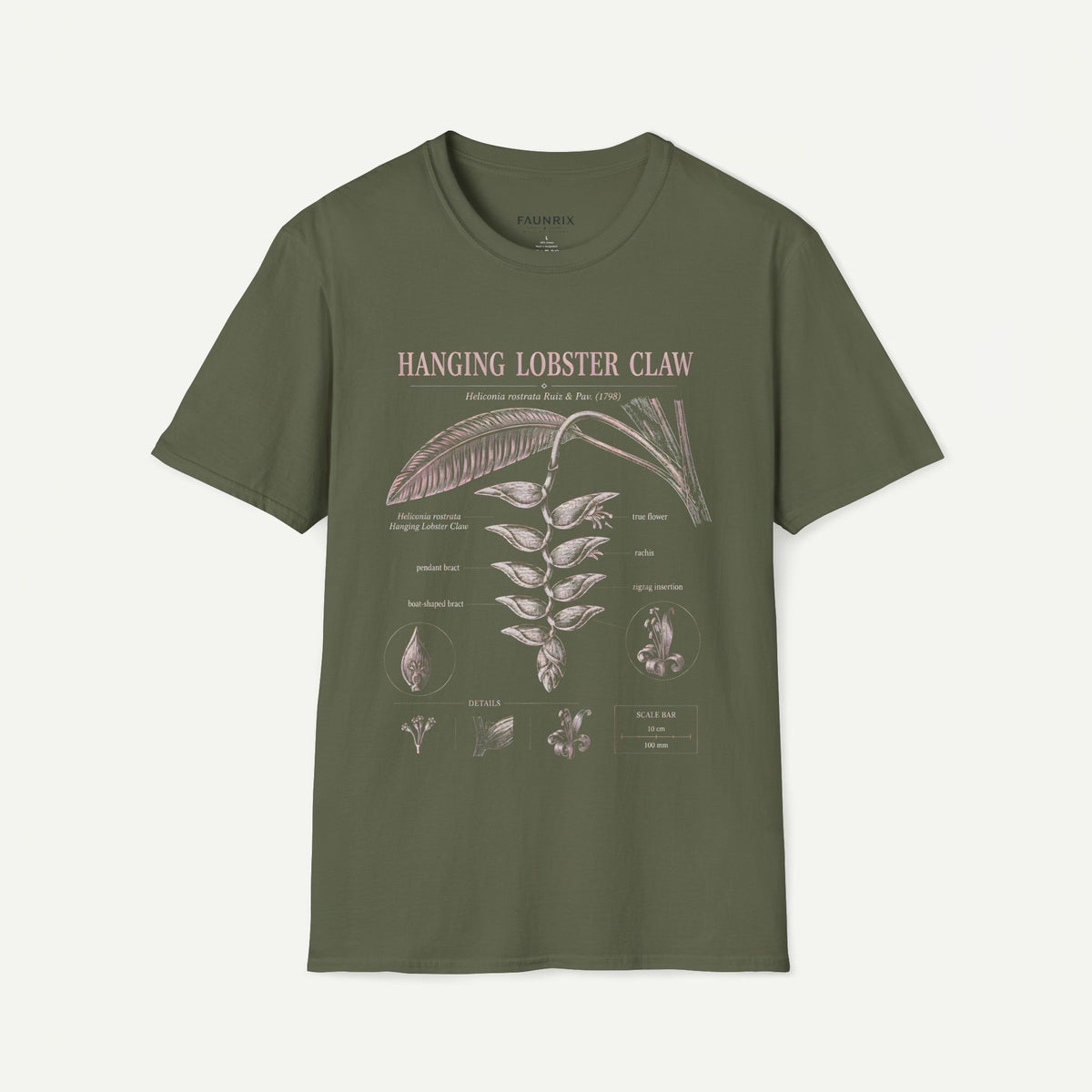 Hanging Lobster Claw Botanical T-Shirt — Vintage Floral Plant Illustration Tee
