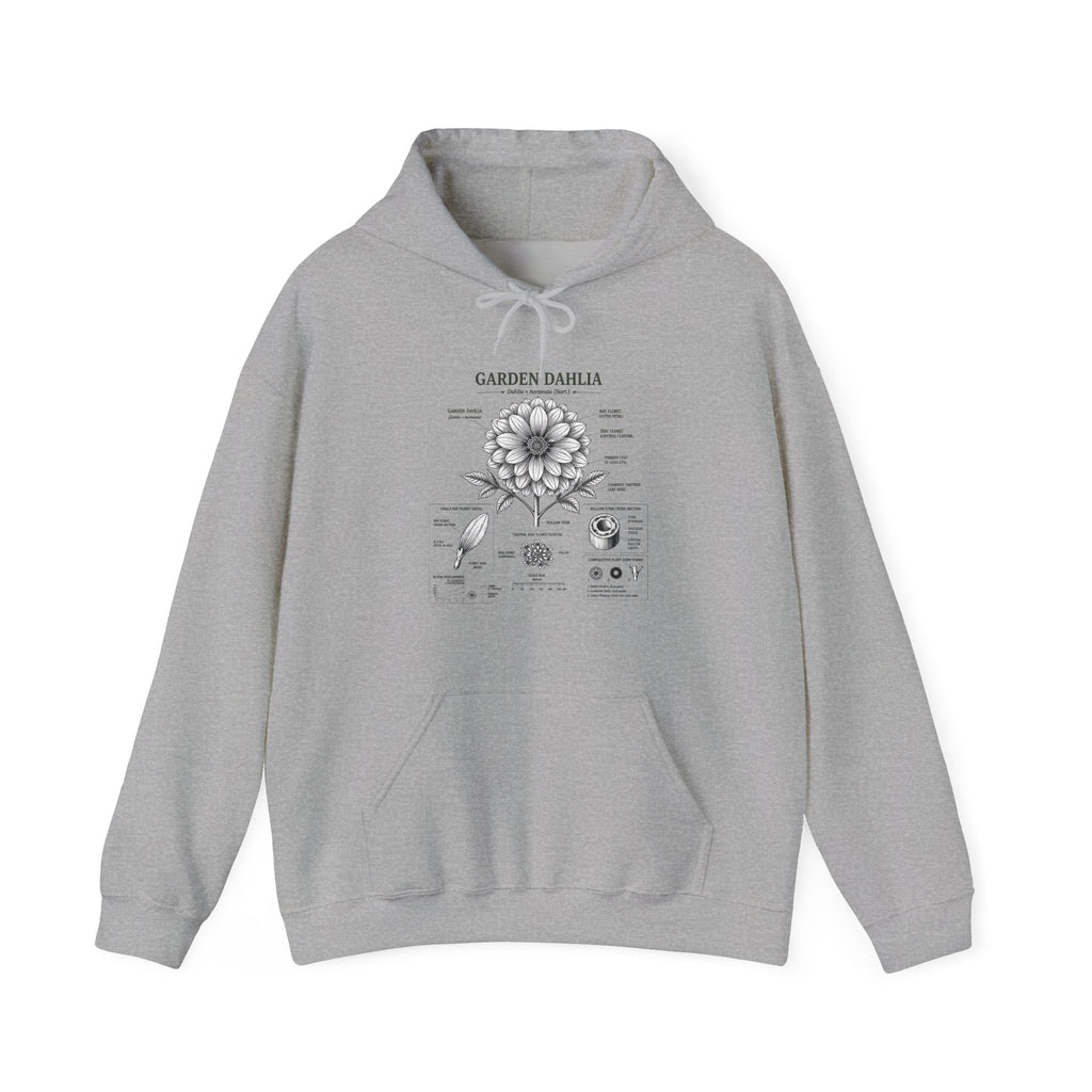 Dahlia Botanical Hoodie — Vintage Garden Diagram Sweatshirt