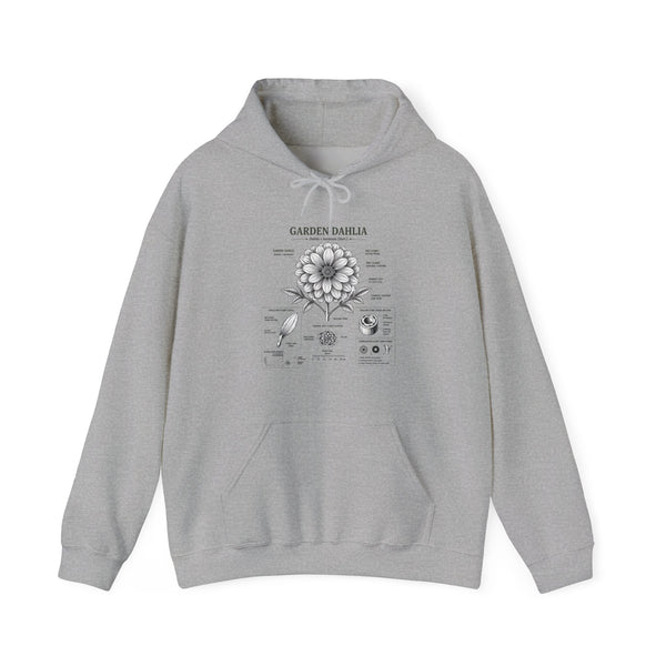 Dahlia Botanical Hoodie — Vintage Garden Diagram Sweatshirt