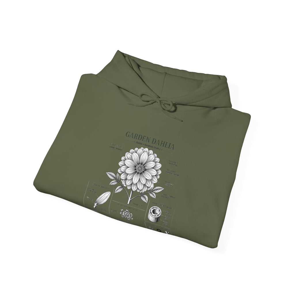 Dahlia Botanical Hoodie — Vintage Garden Diagram Sweatshirt