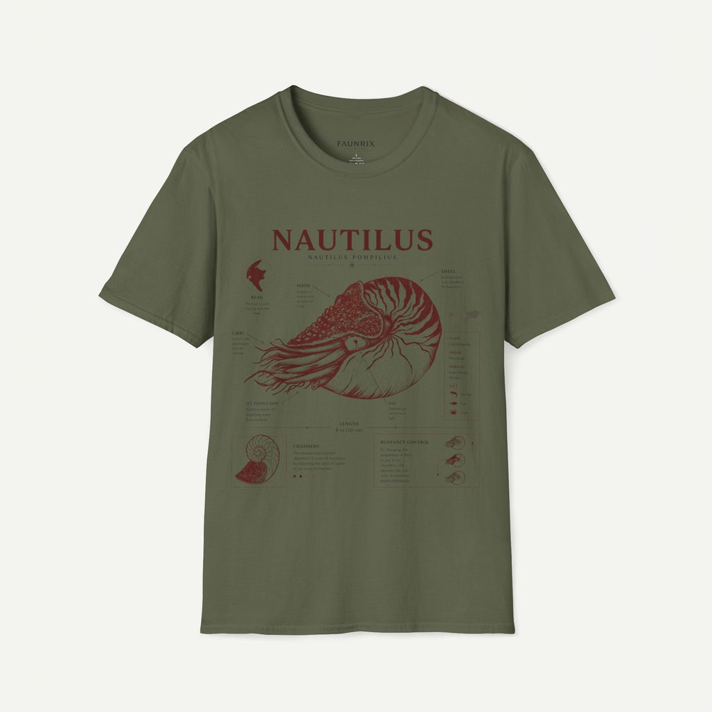 Nautilus Shell  Anatomy Graphic T-Shirt — Vintage Marine Biology Illustration