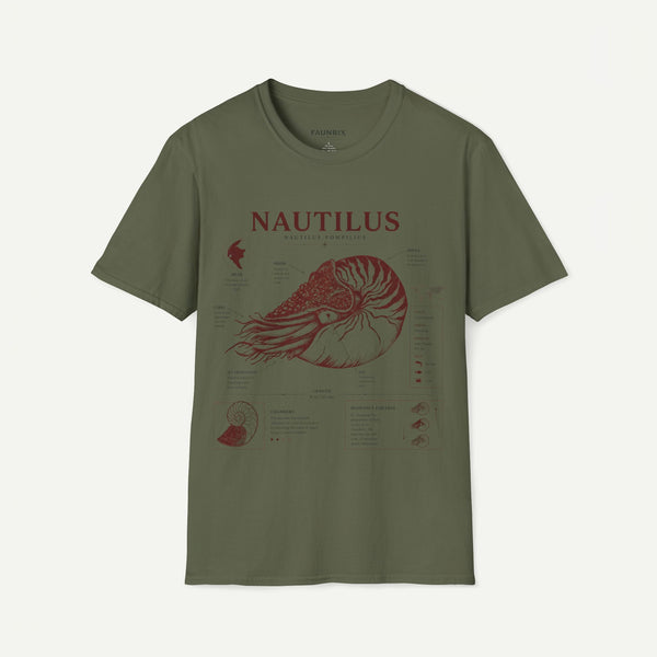 Nautilus Shell  Anatomy Graphic T-Shirt — Vintage Marine Biology Illustration