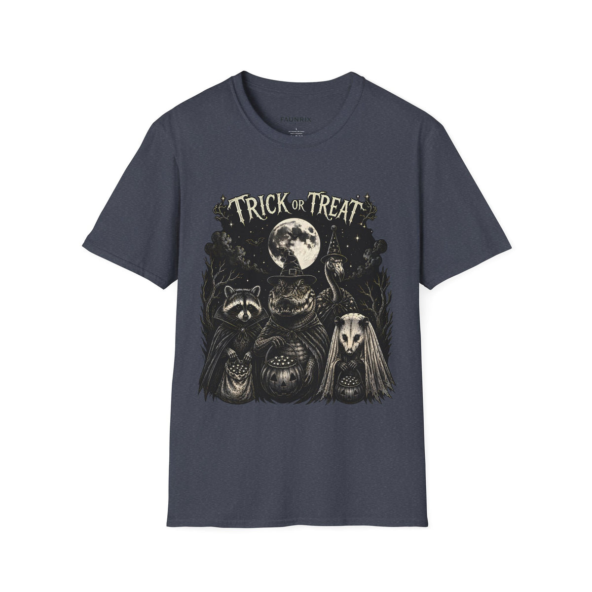Halloween 'Trick or Treat' T-Shirt — Spooky Moon & Creatures Graphic