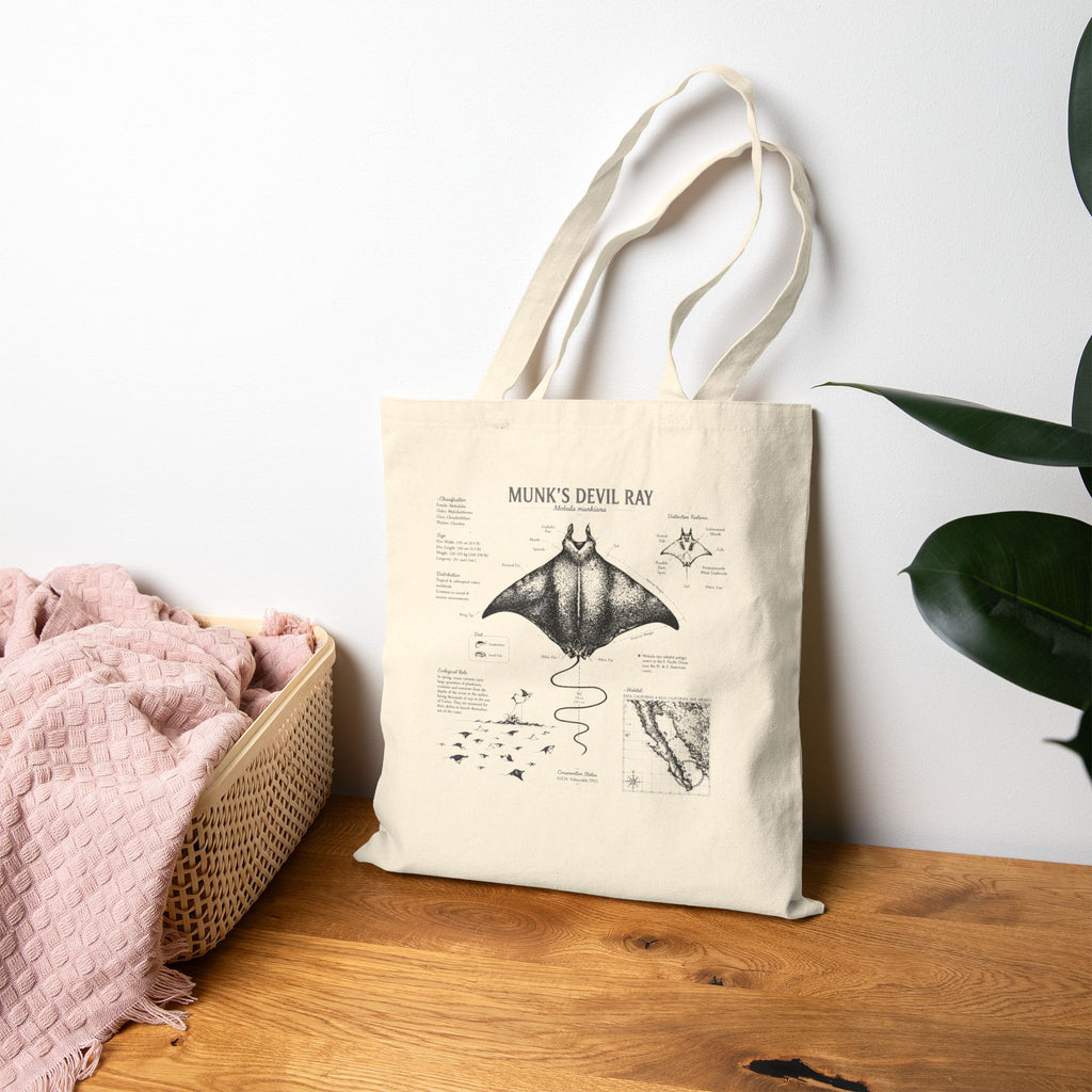 Munk's Devil Ray Anatomy Tote Bag — Vintage Marine Illustration Beach Bag