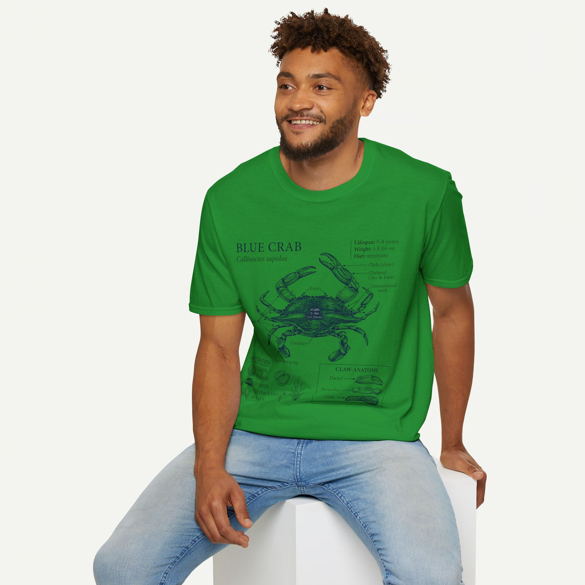 Crab Anatomy T-Shirt — Vintage Blue Crab Illustration Tee