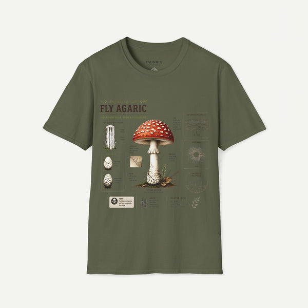 Amanita Mushroom Anatomy T-Shirt — Fly Agaric Botanical Illustration Tee
