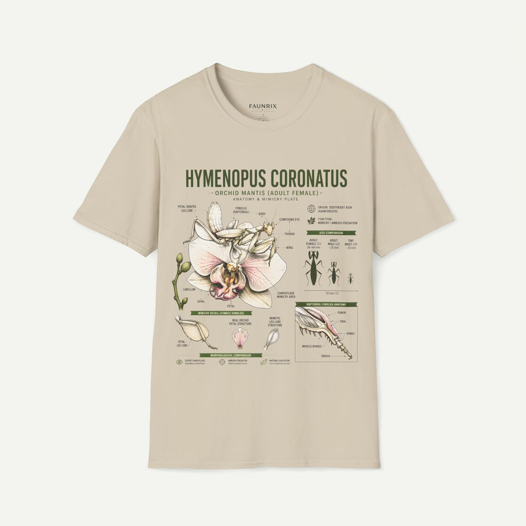 Mantis Anatomy Tee — Hymenopus Coronatus Orchid Mantis Illustration