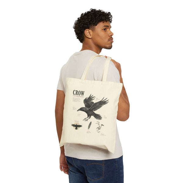 Crow Anatomy Canvas Tote Bag — Vintage Bird Illustration Cotton Tote