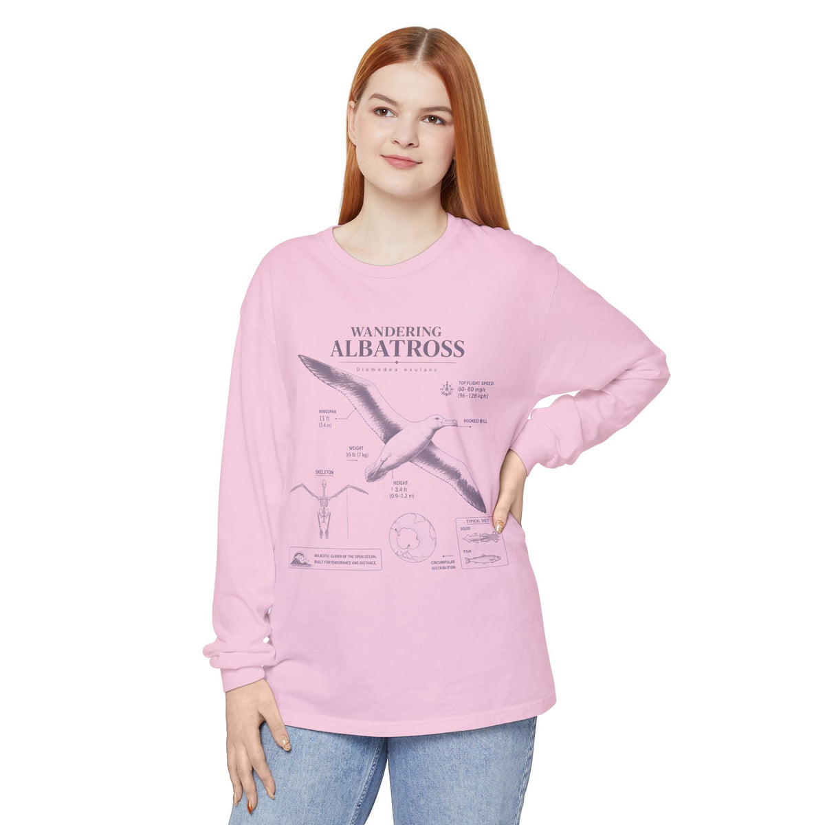 Wandering Albatross Long Sleeve Tee — Vintage Coastal Bird Illustration