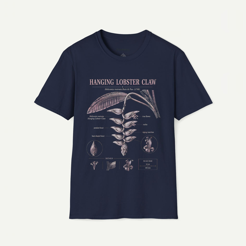 Hanging Lobster Claw Botanical T-Shirt — Vintage Floral Plant Illustration Tee