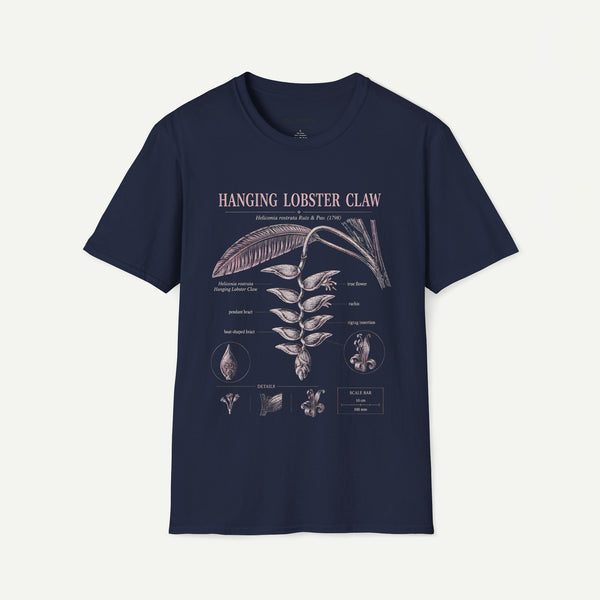 Hanging Lobster Claw Botanical T-Shirt — Vintage Floral Plant Illustration Tee