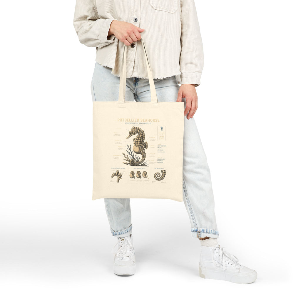 Seahorse Anatomy Canvas Tote Bag – Vintage Marine Biology Illustration Tote