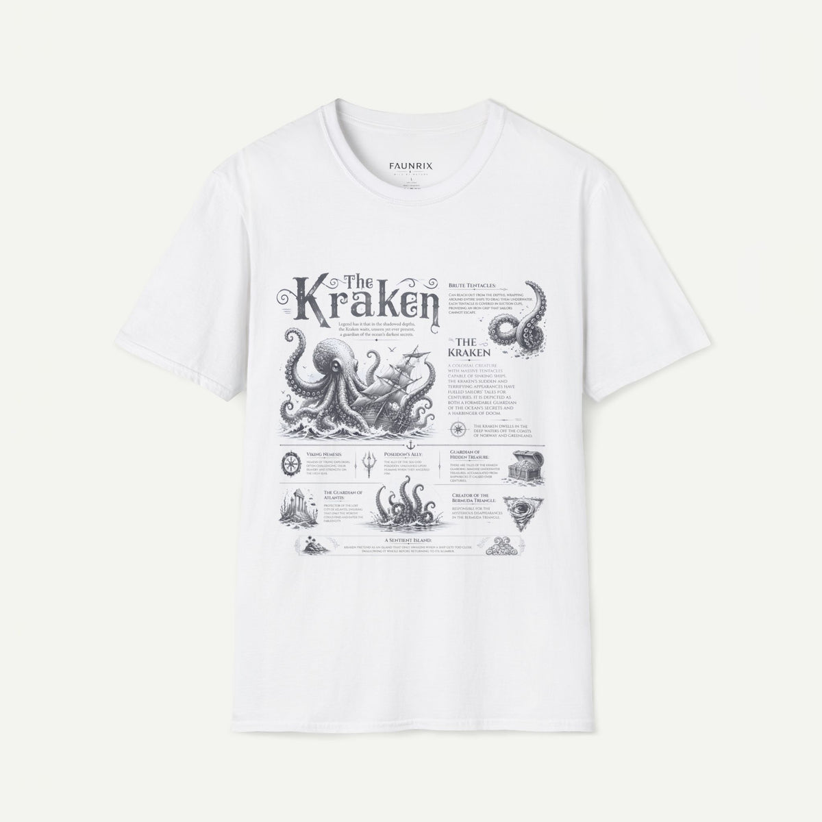 Kraken Vintage Diagram T-Shirt — Nautical Octopus Illustration Tee Main image