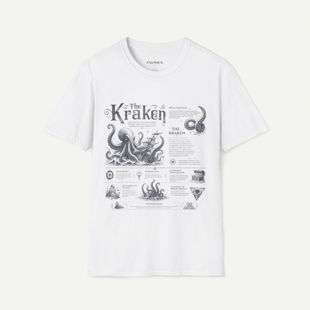 Kraken Vintage Diagram T-Shirt — Nautical Octopus Illustration Tee