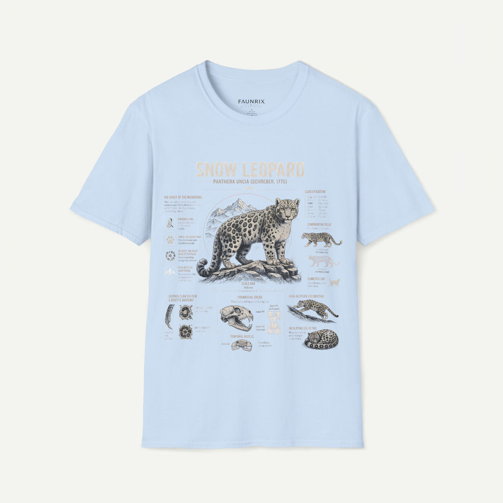 Snow Leopard Anatomy T-Shirt — Vintage Wildlife Illustration Tee