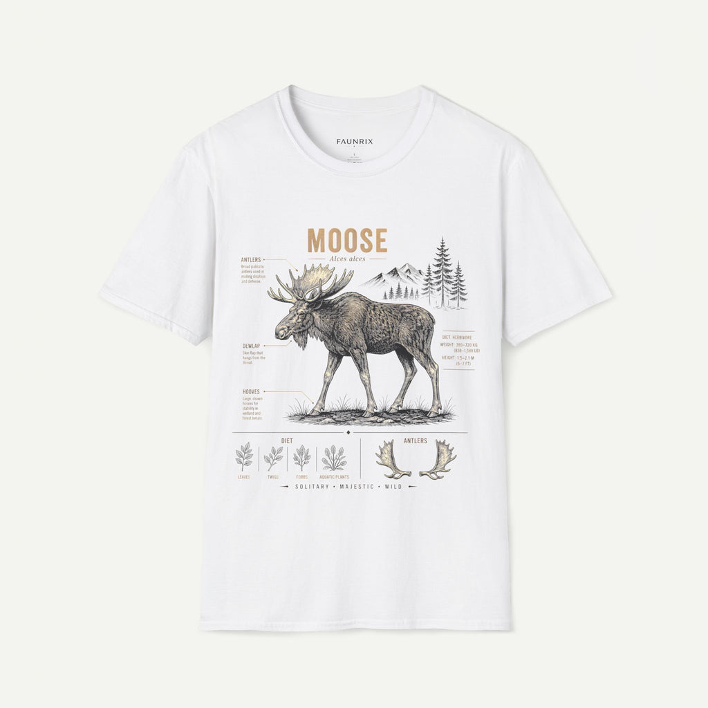 Moose Anatomy T-Shirt — Rustic Woodland Graphic Tee with Moose Design