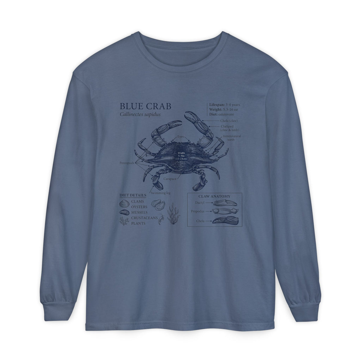 Blue Crab Anatomy Long Sleeve Tee