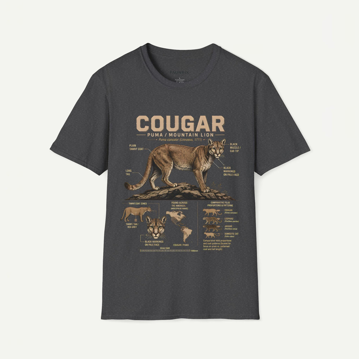 Cougar Puma Mountain Lion Anatomy Graphic T-Shirt