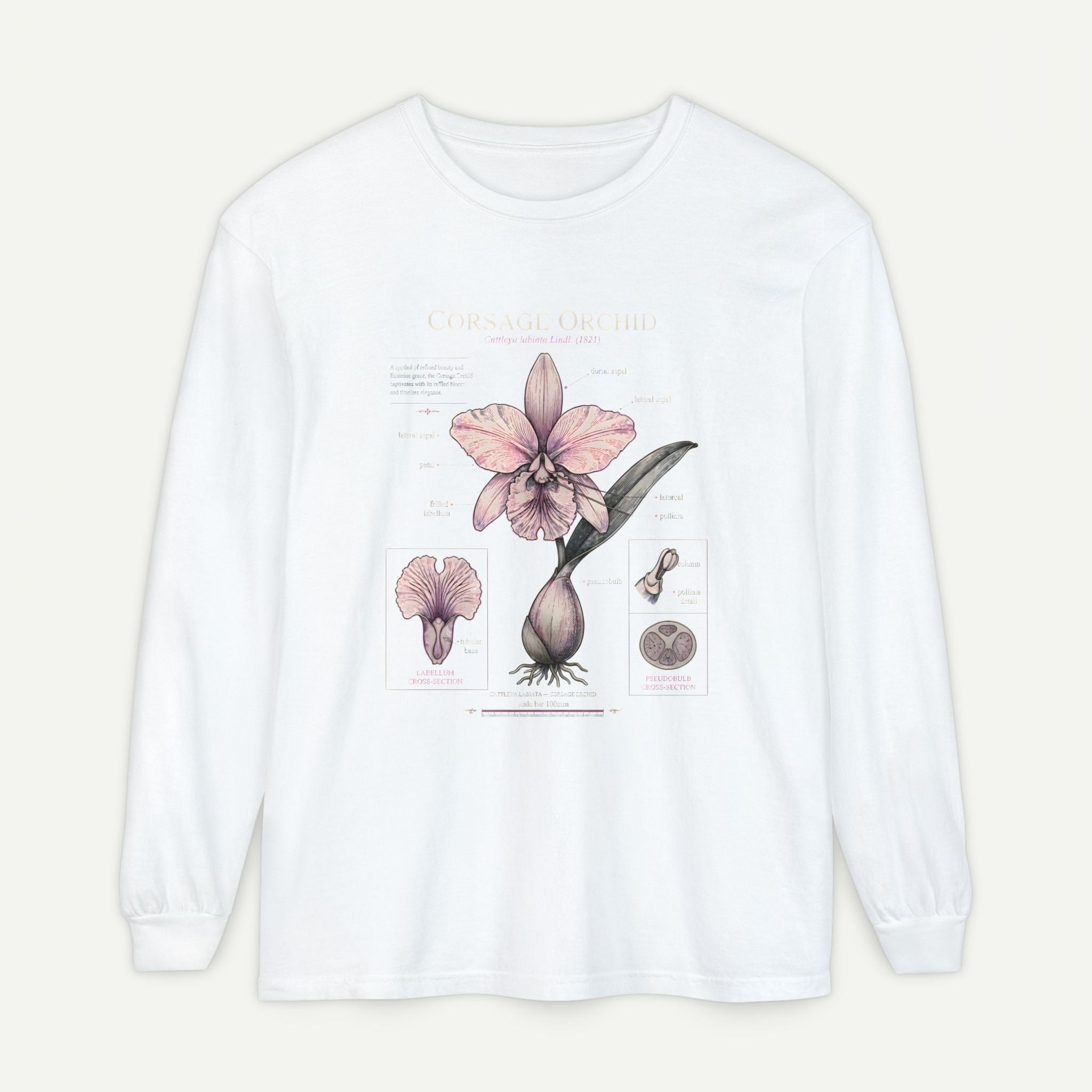 Orchid Botanical Long Sleeve Tee — Vintage Floral Plant Diagram Secondary image