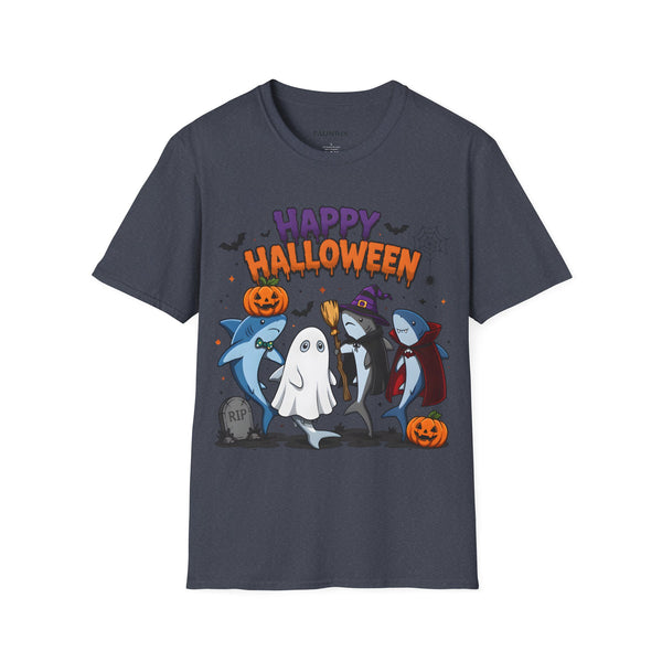 Happy Halloween T-Shirt — Cute Shark, Ghost & Pumpkin Holiday Tee