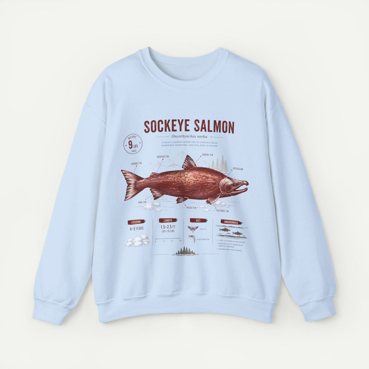 Sockeye Salmon Anatomy Sweatshirt — Vintage Fish Illustration Tee for Anglers & Nature Lovers