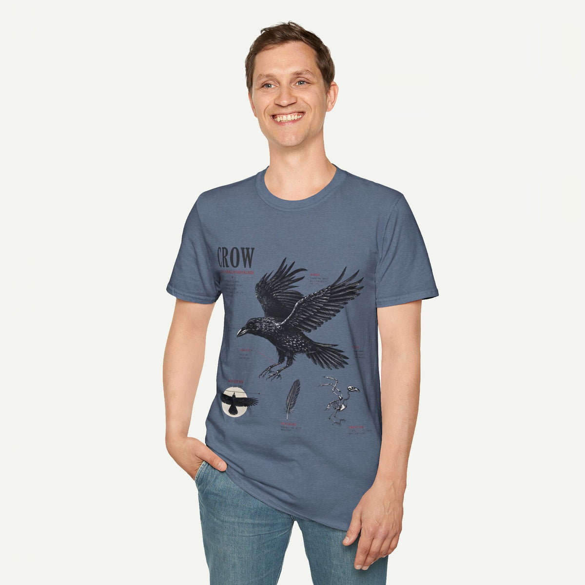 Crow Anatomy Graphic T-Shirt — Vintage Raven Illustration Tee