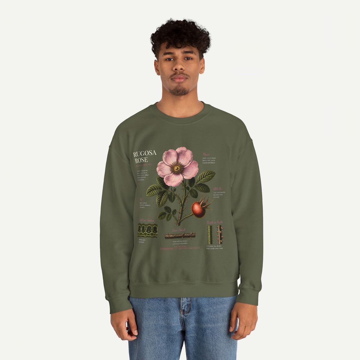 Botanical Rose Crewneck Sweatshirt – Vintage Floral Illustration
