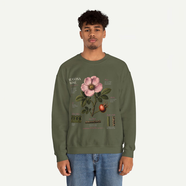 Botanical Rose Crewneck Sweatshirt – Vintage Floral Illustration